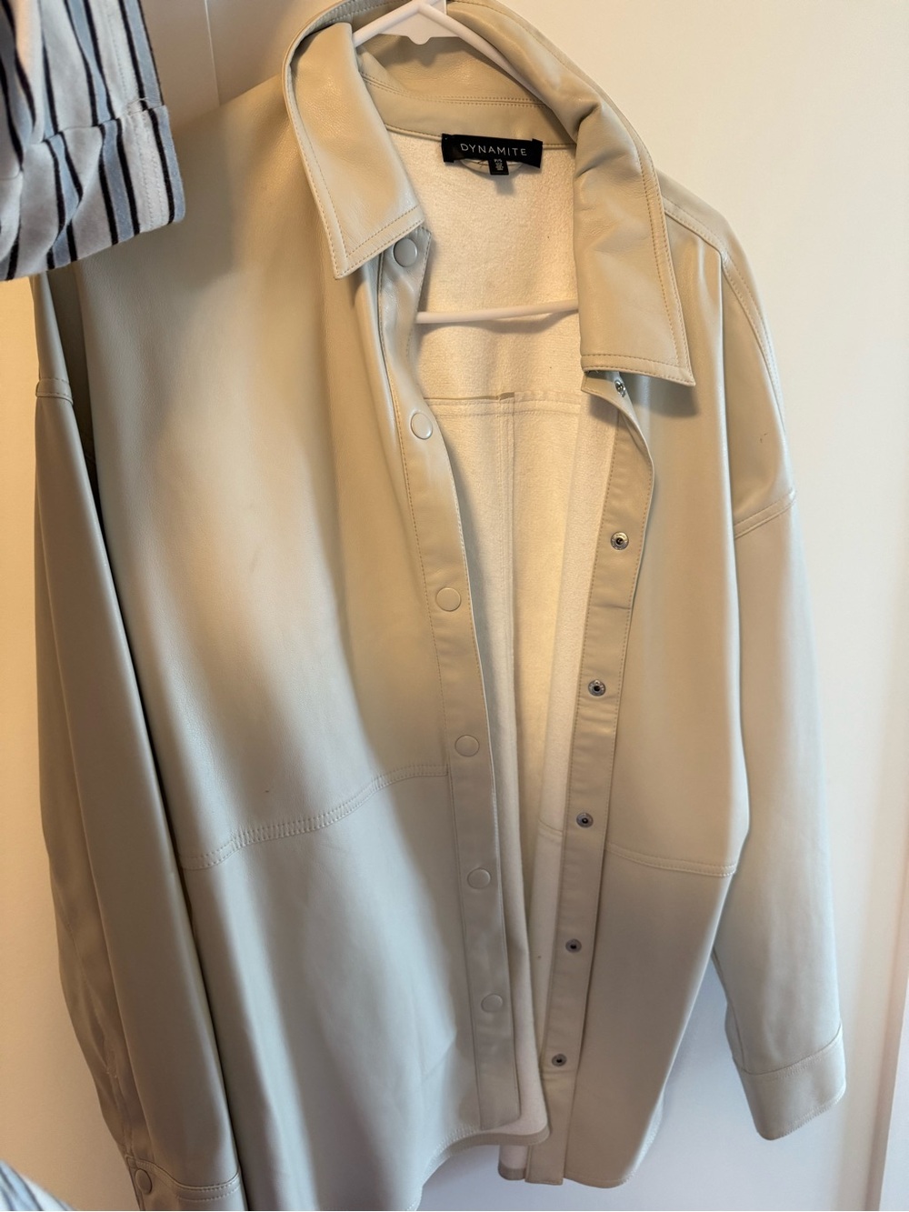 Dynamite Faux Leather Jacket in Light Cream